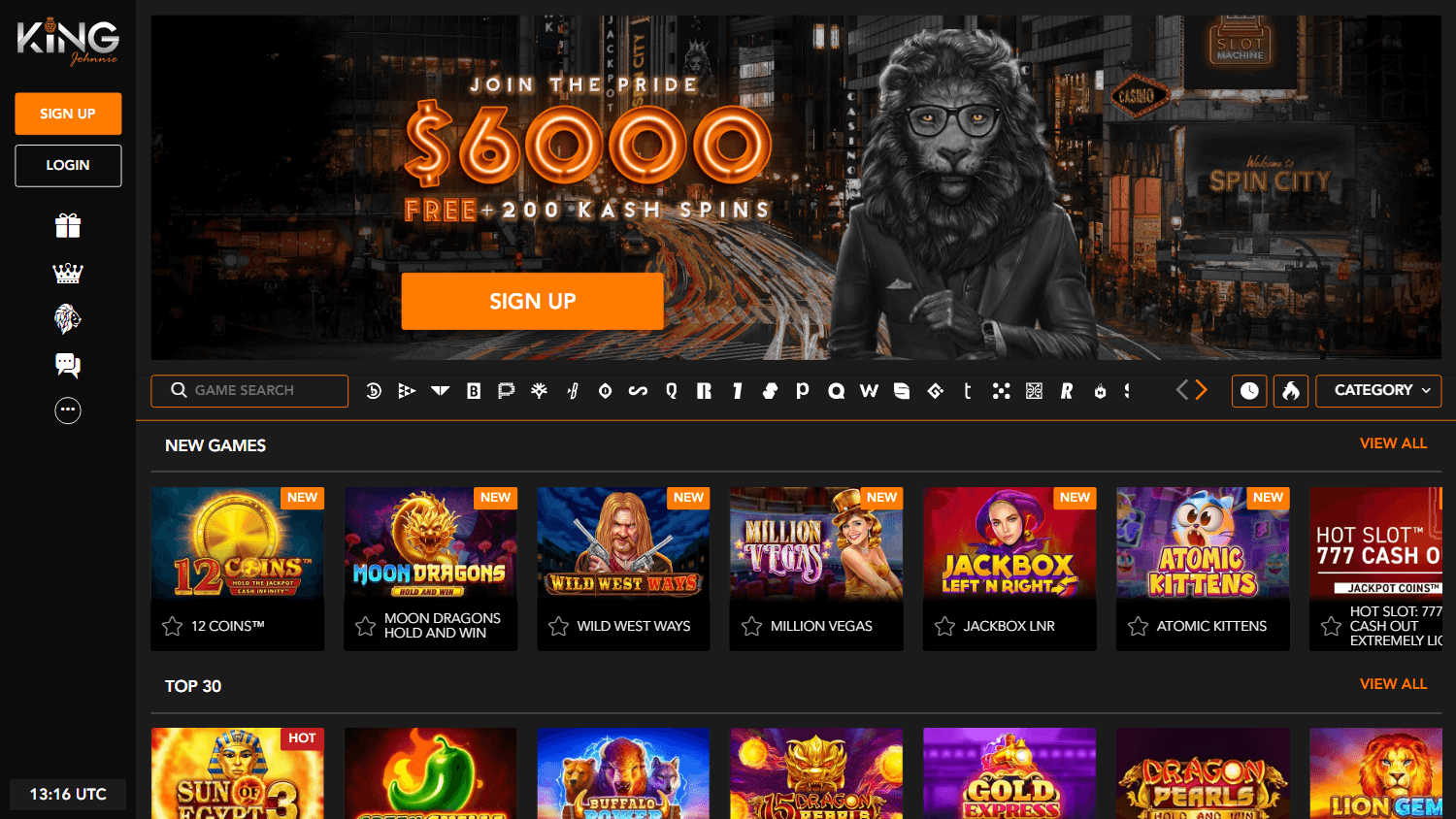 Lobby and game categories